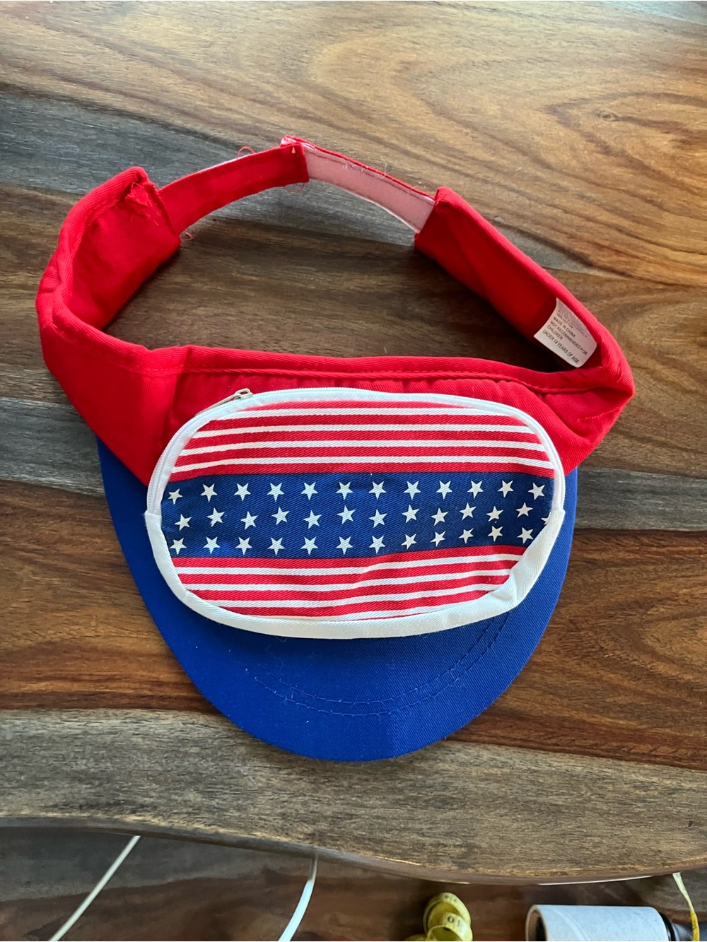 Hat Fanny Pack! Visor with Zip Pouch Storage Velcro 4th of July Stars & Stripes